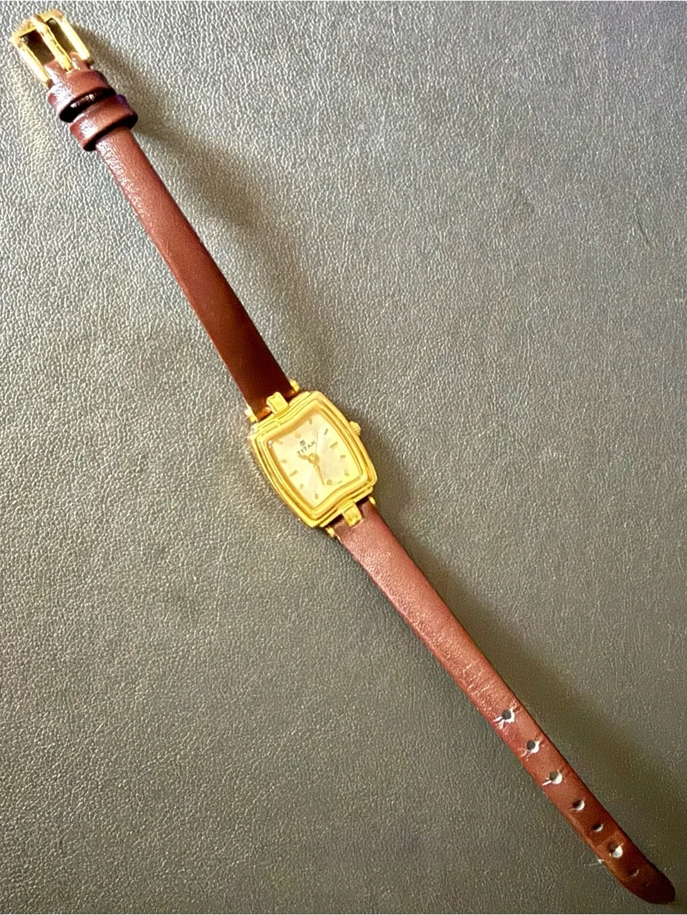 Titan Women's Gold-Tone Brown Leather Dress Watch